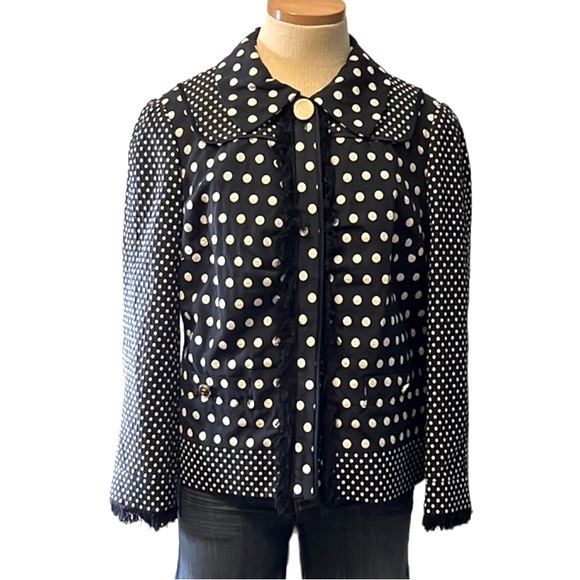 Tory Burch 'Leonora' Polka Dot Fringe Jacket, Navy Blue, size 10 - Picture 2 of 14